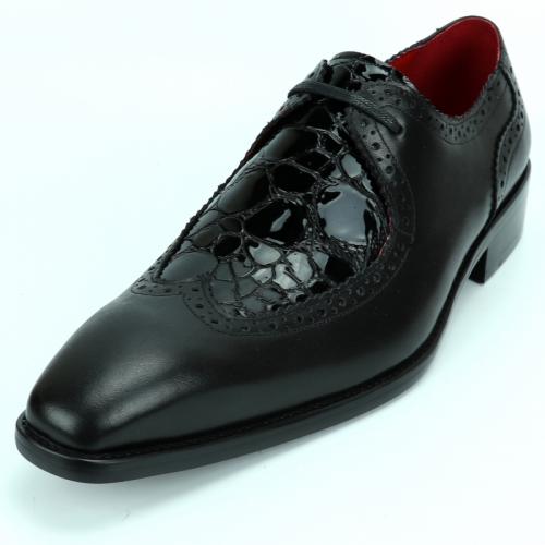 Encore By Fiesso Black Genuine Leather Shoes FI8704.